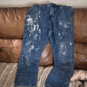 Men's Blue Jeans with Paint-Splatter Finish